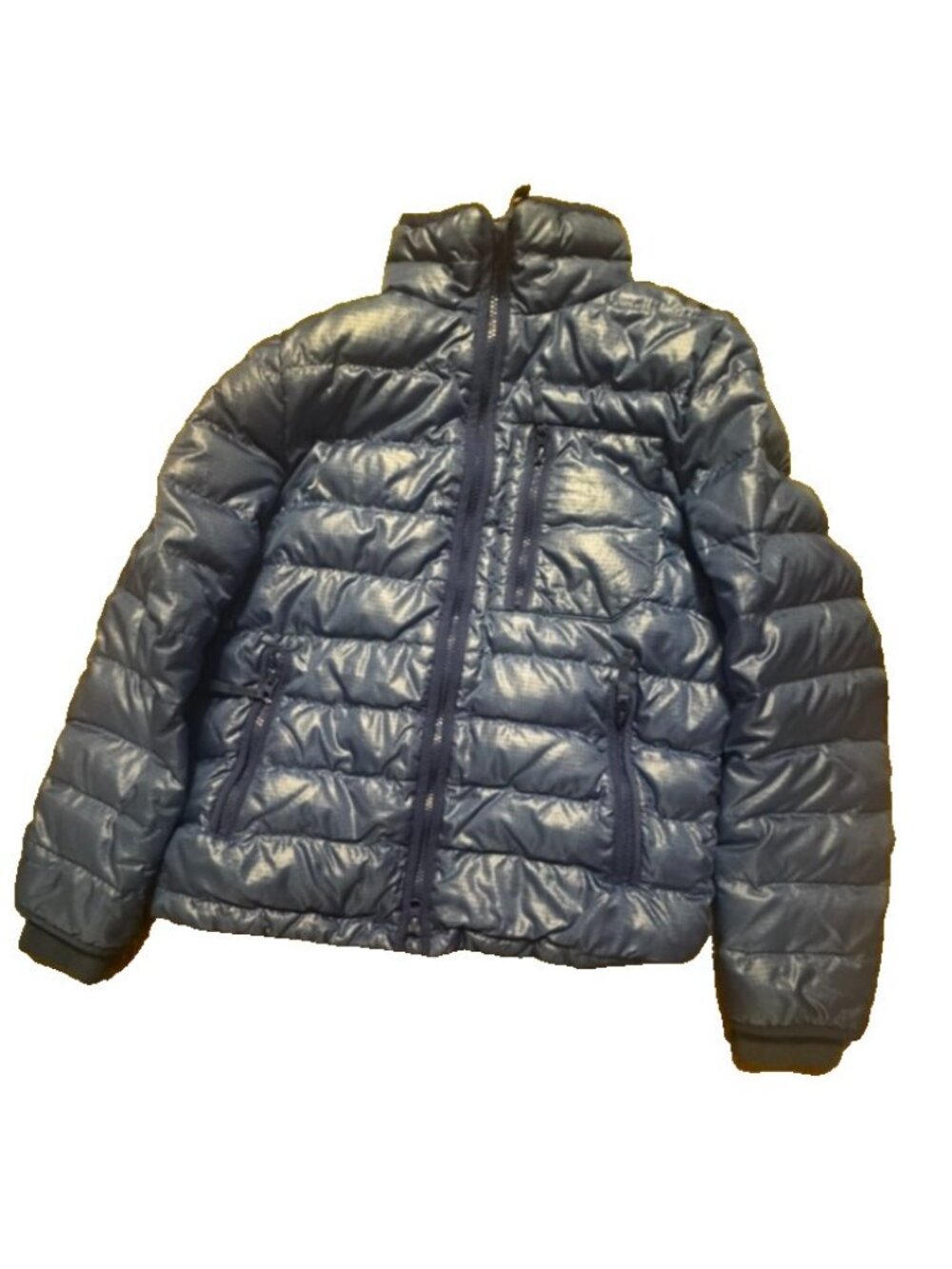 J.Crew Women Cobalt Blue Lightweight Down Puffer Jacket Shiny Full Zip XS B3903